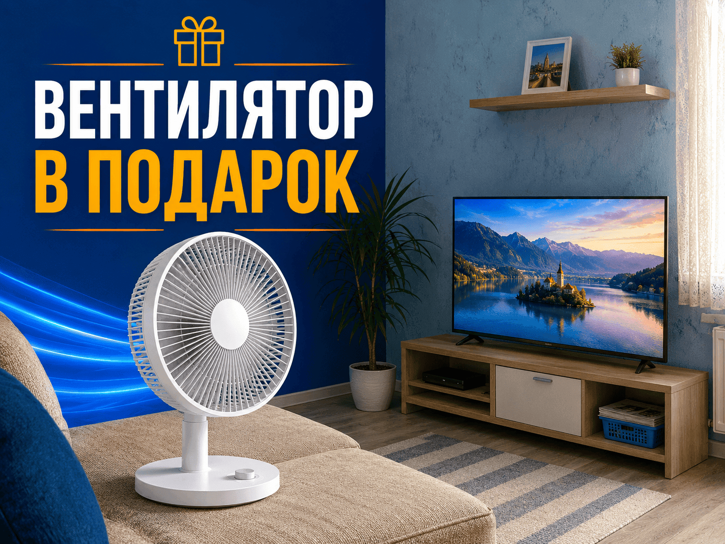 Телевизор + вентилятор